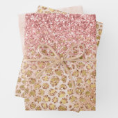 Girly Peach Gold leopard print roze Glitter Glitzy Inpakpapier Vel (In situ)