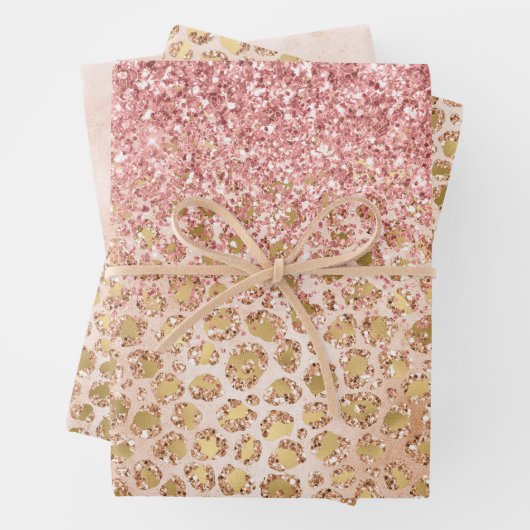 Girly Peach Gold leopard print roze Glitter Glitzy Inpakpapier Vel (In situ)