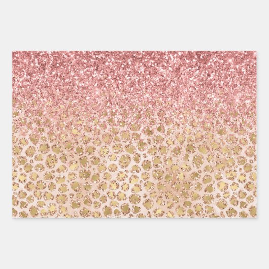 Girly Peach Gold leopard print roze Glitter Glitzy Inpakpapier Vel (Voorkant)