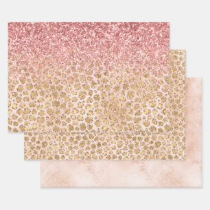 Girly Peach Gold leopard print roze Glitter Glitzy Inpakpapier Vel