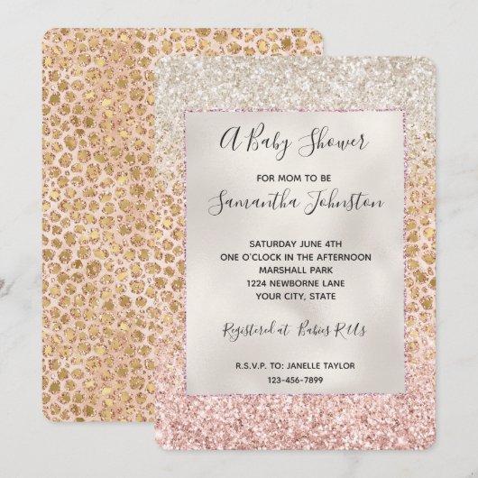 Girly Peach Gold leopard print roze Glitter Glitzy Kaart (Voorkant / Achterkant)