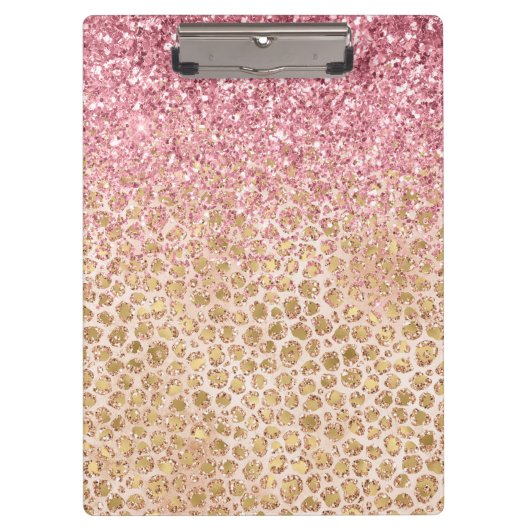 Girly Peach Gold leopard print roze Glitter Glitzy Klembord (Voorkant)
