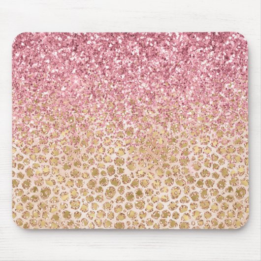Girly Peach Gold leopard print roze Glitter Glitzy Muismat (Voorkant)