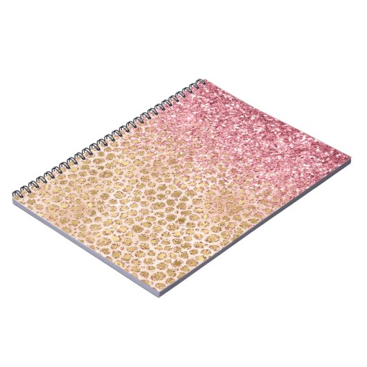 Girly Peach Gold leopard print roze Glitter Glitzy Notitieboek (Linkerzijde)
