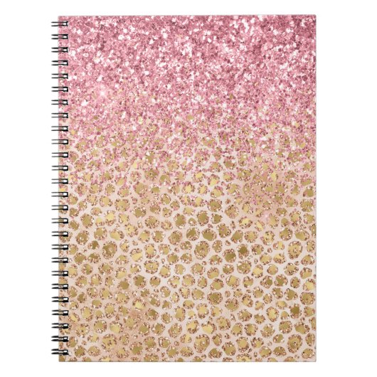 Girly Peach Gold leopard print roze Glitter Glitzy Notitieboek (Voorkant)