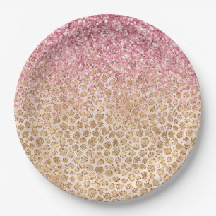Girly Peach Gold leopard print roze Glitter Glitzy Papieren Bordje