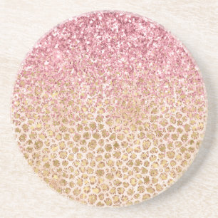 Girly Peach Gold leopard print roze Glitter Glitzy Zandsteen Onderzetter