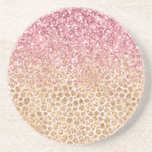 Girly Peach Gold leopard print roze Glitter Glitzy Zandsteen Onderzetter (Voorkant)