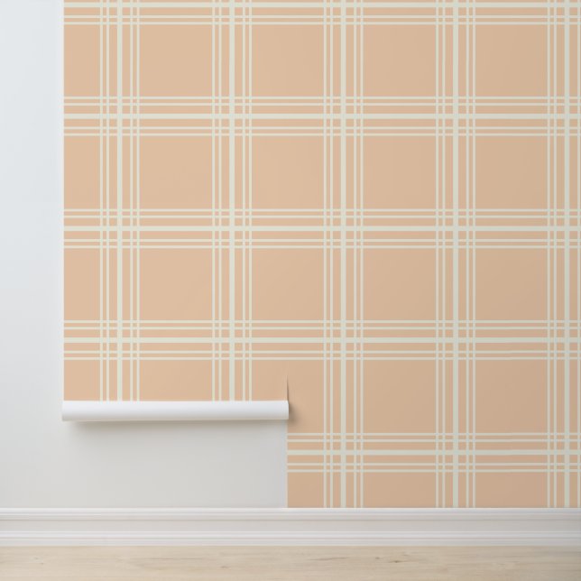 Girly Peach met Ivory White Grid Lines kwekerij Behang (Applicatie)