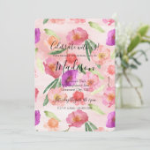 Girly Peach Pink Paarse Floral Waterverf Kaart (Staand voorkant)