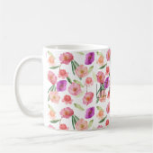 Girly Peach Pink Paarse Floral Waterverf Koffiemok (Links)