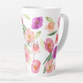 Girly Peach Pink Paarse Floral Waterverf Latte Mok (Rechterhoek)