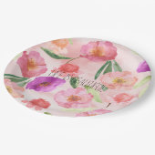 Girly Peach Pink Paarse Floral Waterverf Papieren Bordje (Gekanteld)