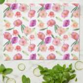 Girly Peach Pink Paarse Floral Waterverf Theedoek (Gevouwen)