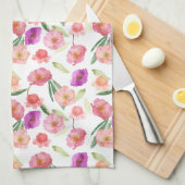 Girly Peach Pink Paarse Floral Waterverf Theedoek (Quarter Fold)