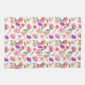 Girly Peach Pink Paarse Floral Waterverf Theedoek (Horizontaal)