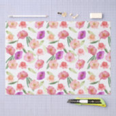 Girly Peach Pink Paarse Floral Waterverf Tissuepapier (Craft)