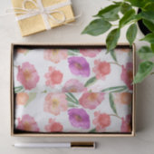 Girly Peach Pink Paarse Floral Waterverf Tissuepapier (Geschenk)