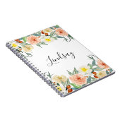 Girly Peach Waterverf Flowers Monogrammed Notitieboek (Rechterzijde)