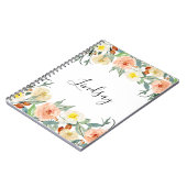 Girly Peach Waterverf Flowers Monogrammed Notitieboek (Linkerzijde)