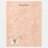 Girly Peach White Dots Butterfly   Fleece Deken (Voorkant)