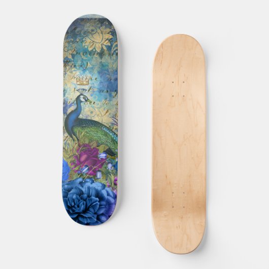Girly Peacock Blue  Fantasy Persoonlijk Skateboard (Voorkant)
