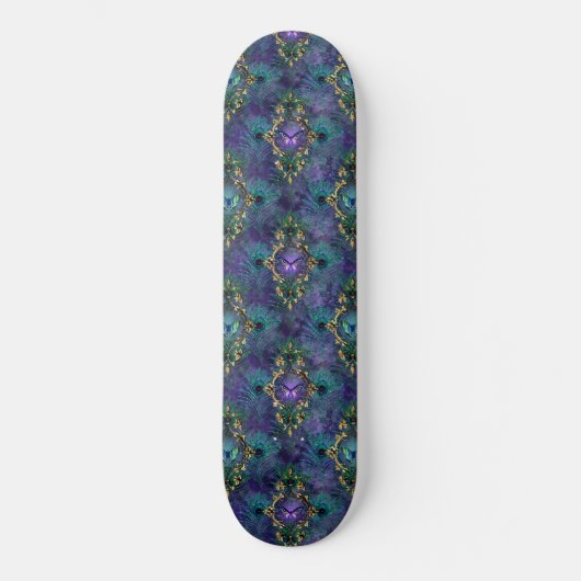 Girly Peacock Feathers Butterfly Fantasy Persoonlijk Skateboard (Voorkant)