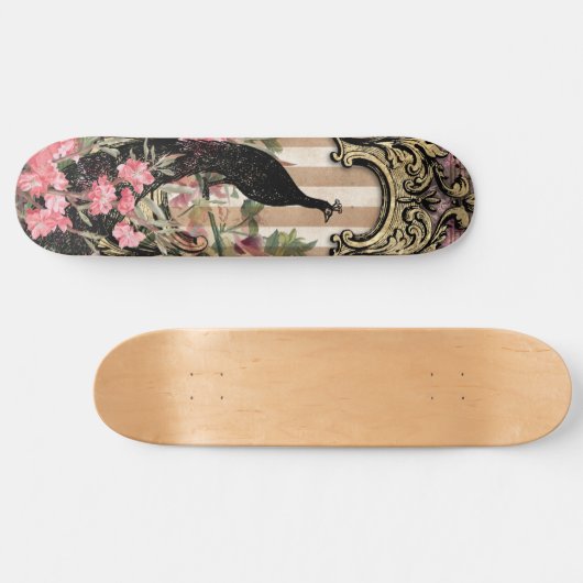Girly Peacock Pink French Fantasy Skateboard (Horizontaal)