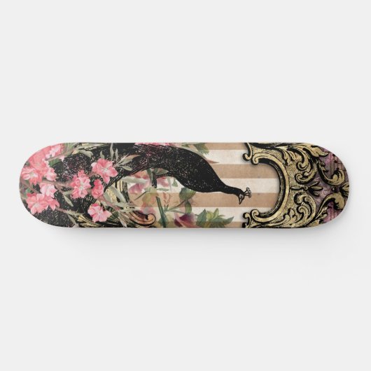 Girly Peacock Pink French Fantasy Skateboard (Horizontaal)