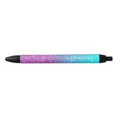 Girly Personalized Aqua Paars Ombre Glitter Zwarte Inkt Pen (Voorkant)