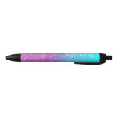 Girly Personalized Aqua Paars Ombre Glitter Zwarte Inkt Pen (Bodem)