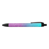 Girly Personalized Aqua Paars Ombre Glitter Zwarte Inkt Pen (Bovenkant)