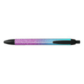 Girly Personalized Aqua Paars Ombre Glitter Zwarte Inkt Pen (Achterkant)