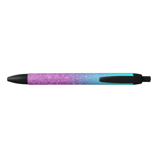 Girly Personalized Aqua Paars Ombre Glitter Zwarte Inkt Pen (Achterkant)