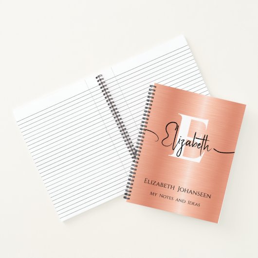 Girly Perzik Geborsteld Metalen Script Naam Monogr Notitieboek (Binnen)