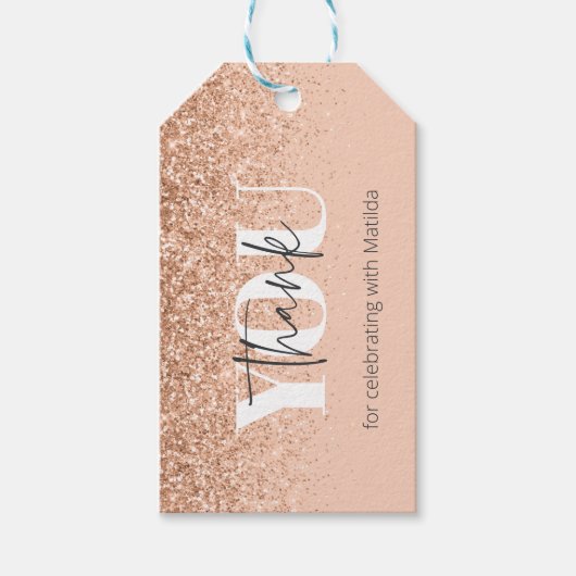 Girly perzik grijs glitter modern dankfeest cadeaulabel (Voorkant)