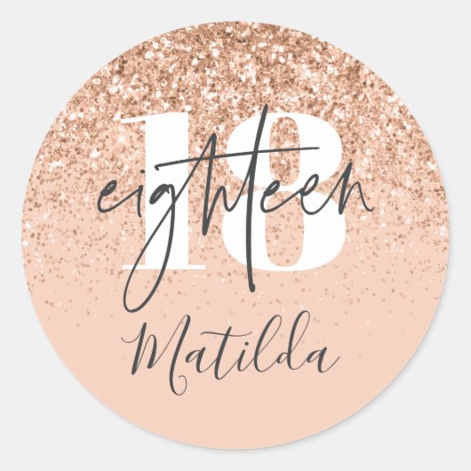 Girly perzik grijs glitter moderne typografie ronde sticker (Voorkant)