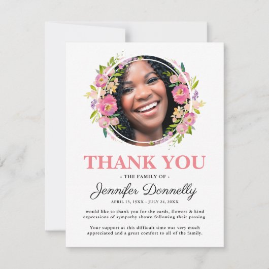 Girly Photo Funeral Bedankkaart (Voorkant)