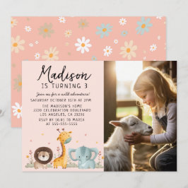 Girly Photo Party Wilde dieren Verjaardag Kaart