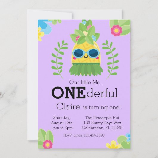 Girly Pineapple mevrouw Onederful First Invitation Kaart (Voorkant)