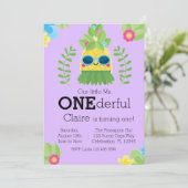 Girly Pineapple mevrouw Onederful First Invitation Kaart (Staand voorkant)