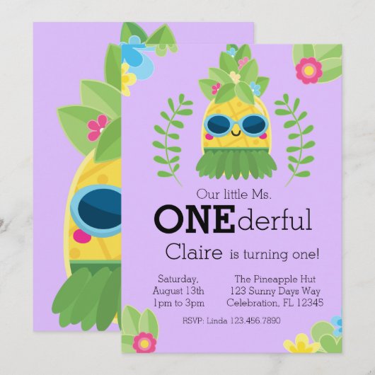 Girly Pineapple mevrouw Onederful First Invitation Kaart (Voorkant / Achterkant)