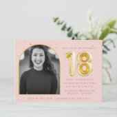 Girly Pink 18th Birthday Gold Balloon Confetti Kaart (Staand voorkant)