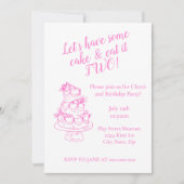 Girly Pink 2nd Birthday Invitation - Cake Theme  Kaart (Voorkant)