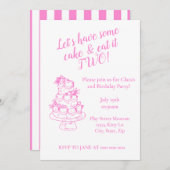 Girly Pink 2nd Birthday Invitation - Cake Theme  Kaart (Voorkant / Achterkant)