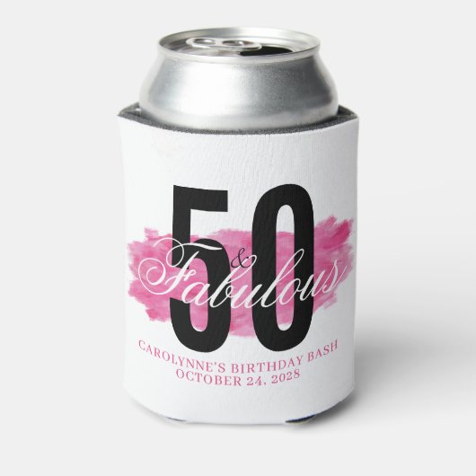 Girly Pink 50 en Fabulous Waterverf Verjaardag Blikjeskoeler (Blikje Achterkant)