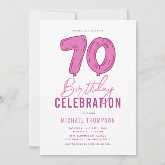 Girly Pink 70e verjaardagsfeestje Kaart (Voorkant)