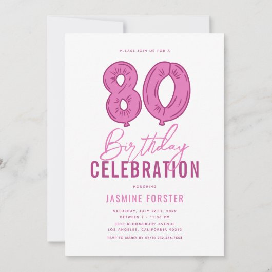 Girly Pink 80ste verjaardagsfeestje Kaart (Voorkant)