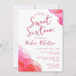Girly Pink Abstract Waterverf Sweet Sixteen Kaart