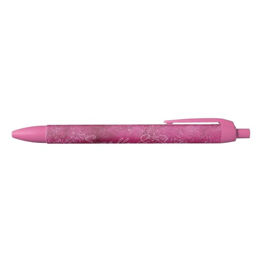 Girly Pink Abstracte Glitz Glam Glitter Zwarte Inkt Pen (Bovenkant)